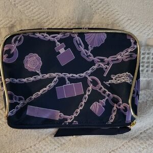 Chic Navy Blue and Purple Chain Pattern Cosmetic Bag